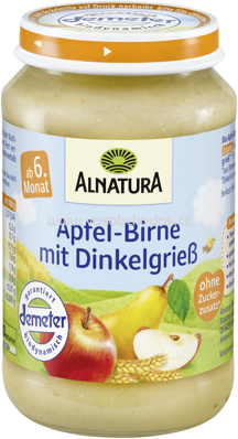 Alnatura Apfel-Birne mit Dinkelgrieß, nach dem 4. Monat, 190g