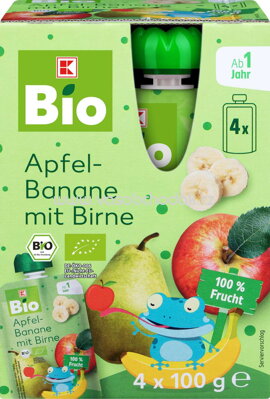 K-Bio Baby Quetschbeutel Apfel Banane mit Birne, ab 1 Jahr, 4x100g