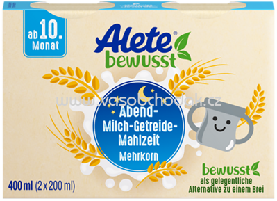Alete Abend Milch Getreide Mahlzeit Mehrkorn, ab 10. Monat, 2x200ml, 0,4 l