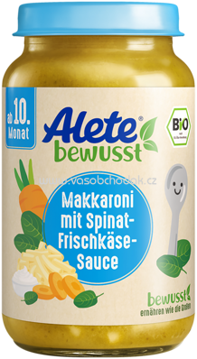 Alete Makkaroni mit Spinat-Frischkäse Sauce, ab 10. Monat, 220 g