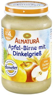 Alnatura Apfel-Birne mit Dinkelgrieß, nach dem 4. Monat, 190g