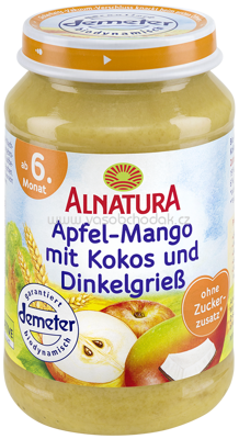 Alnatura Apfel Mango mit Kokos und Dinkelgrieß, ab 6. Monat, 190g
