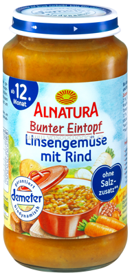 Alnatura Bunter Eintopf Linsengemüse mit Rind ab 12. Monat, 250 g