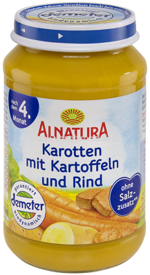 Alnatura Karotten mit Kartoffeln und Rind, nach dem 4. Monat, 190 g