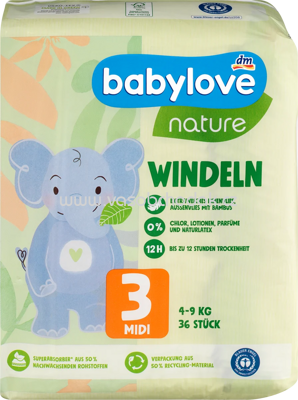 Babylove Windeln nature Gr. 3, Midi, 4-9 kg, 36 St