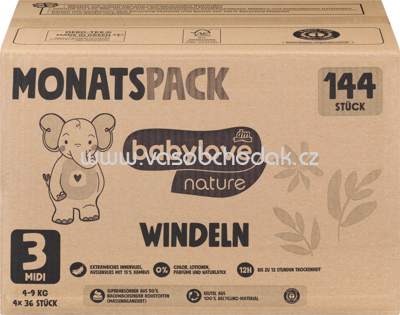 Babylove Windeln nature Gr. 3 Midi, 4-9 kg, Monatspack, 144 St