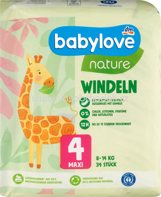 Babylove Windeln nature Gr. 4, Maxi, 8-14 kg, 34 St