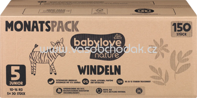 Babylove Windeln nature Gr. 5, Junior, 10-16 kg, Monatspack, 144 St