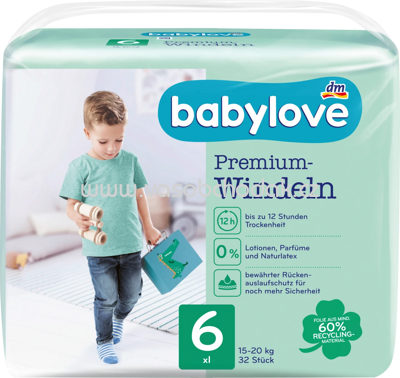 Babylove Windeln Premium Gr. 6, XXL, 15-20 kg, 32 St