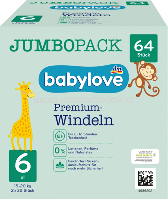 Babylove Windeln Premium Gr. 6 XXL, 15-20 kg, Jumbo Pack, 64 St
