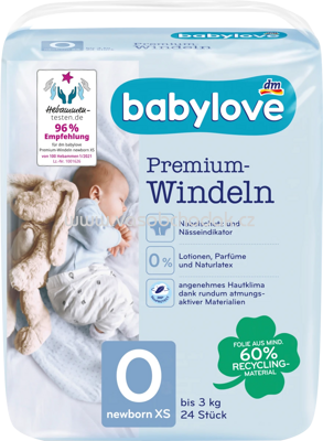 Babylove Windeln Premium Gr. XS Newborn, bis 3 kg, 24 St