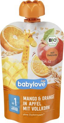 Babylove Quetschbeutel Mango & Orange in Apfel mit Vollkorn, ab 1 Jahr, 100g