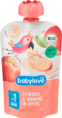 Babylove Quetschbeutel Pfirsich & Banane in Apfel, ab 1 Jahr, 100g