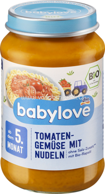 Babylove Tomatengemüse mit Nudeln, nach dem 5. Monat, 190 g
