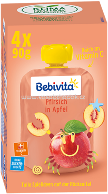 Bebivita Quetschbeutel Pfirsich in Apfel, ab dem 5. Monat, 4x90g, 0,36kg