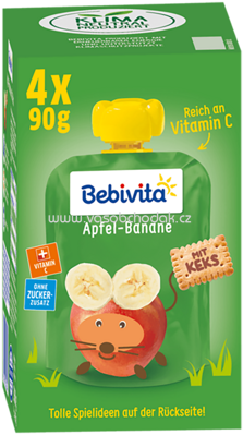 Bebivita Quetschbeutel Apfel Banane mit Keks, ab 1 Jahr, 4x90g, 0,36kg