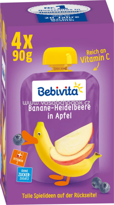 Bebivita Quetschbeutel Banane Heidelbeere in Apfel, ab 1 Jahr, 4x90g, 0,36kg