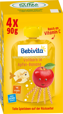 Bebivita Quetschbeutel Vollkorn in Apfel-Banane, ab 1 Jahr, 4x90g, 0,36kg
