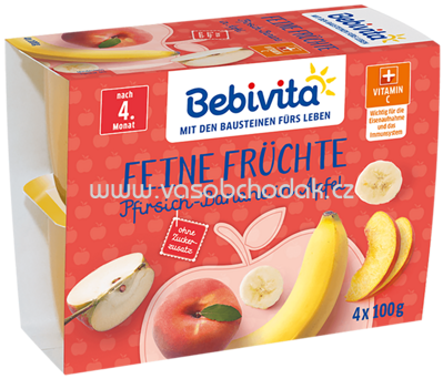 Bebivita Feine Früchte Pfirsich-Banane in Apfel nach dem 4. Monat, 4x100g, 0,4 kg