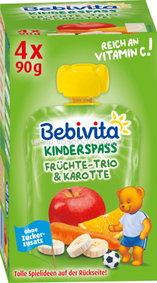 Bebivita Quetschbeutel Früchte-Trio & Karotte, ab 1 Jahr, 4x90g, 0,36kg