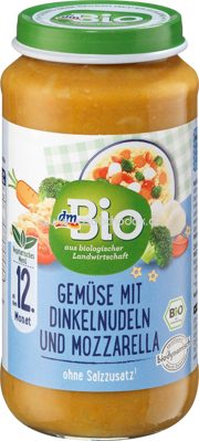 dmBio Gemüse mit Dinkelnudeln und Mozzarella ab dem 12. Monat, 250 g