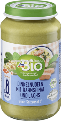 dmBio Dinkelnudeln mit Rahmspinat und Lachs, ab 8. Monat, 220g