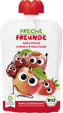 Freche Freunde Quetschbeutel Apfel, Pfirsich, Erdbeere & Rote Traube, ab 6. Monat, 100g