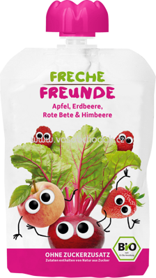 Freche Freunde Quetschbeutel Apfel, Rote Bete, Erdbeere & Himbeere, ab 12. Monat, 100g