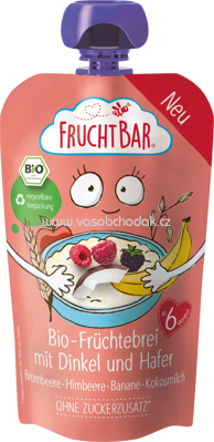 FruchtBar Quetschbeutel Bio Früchtebrei mit Dinkel & Hafer, Brombeere-Himbeere-Banane-Kokosmilch, ab 6. Monat, 120g