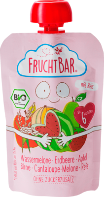 FruchtBar Quetschbeutel Wassermelone, Erdbeere, Apfel, Birne, Cantaloupe-Melone, Reis, ab 6. Monat, 100g