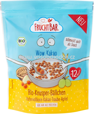 FruchtBar Bio Knusper Bällchen Hafervollkorn, Kakao, Traube, Apfel, ab dem 12. Monat, 125g
