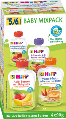 Hipp Quetschbeutel Mix-Pack für Babys, ab dem 5/6 Monat, 4x90g, 360g