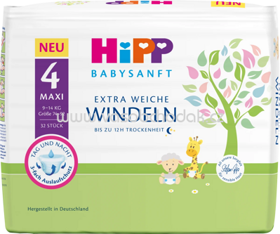Hipp Babysanft Windeln Gr.4 Maxi, 9-14 kg, 32 St