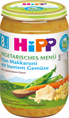 Hipp Vegetarisches Menü Käse-Makkaroni mit buntem Gemüse, ab 8. Monat, 220g
