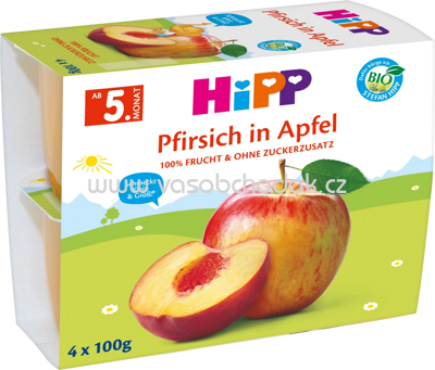 Hipp Früchtebecher Pfirsich in Apfel, ab dem 5. Monat, 4x100g, 400g