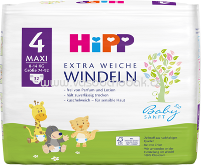 Hipp Babysanft Windeln Gr.4 Maxi, 8-14 kg, 32 St