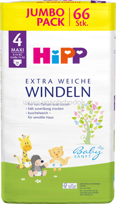 Hipp Babysanft Windeln Gr.4 Maxi, Jumbo Pack, 8-14 kg, 66 St