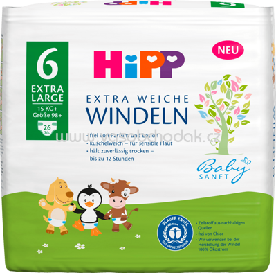 Hipp Babysanft Windeln Gr.6 Extra Large, 15+ kg, 26 St