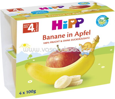 Hipp Frucht-Pause Banane in Apfel nach dem 4. Monat, 4x100 g, 0,4 kg