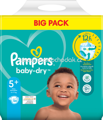 Pampers Windeln Baby Dry Gr.5+ Junior Plus, 12-17 kg, Big Pack, 56 St