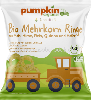 Pumpkin Organics Bio Mehrkorn Ringe aus Mais, Hirse, Reis, Quinoa und Hafer, ab 8. Monaten, 20g
