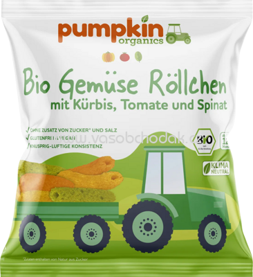 Pumpkin Organics Bio Gemüse Röllchen mit Kürbis, Tomate und Spinat, ab 1 Jahr, 20g