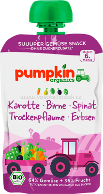 Pumpkin Quetschie Karotte, Birne, Spinat, Trockenpflaume, Erbse, ab dem 6. Monat, 100g