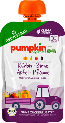 Pumpkin Organics Quetschie mit Kürbis, Birne, Apfel, Pflaume, ab dem 8. Monat, 100g
