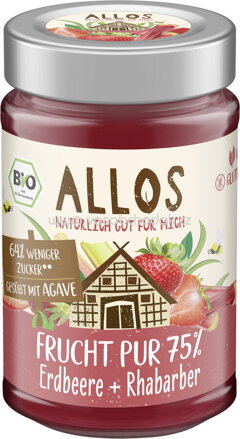 Allos Frucht Pur 75% Erdbeere-Rhabarber, 200g