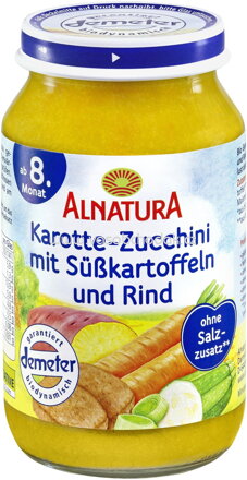 Alnatura Karotte-Zucchini mit Süßkartoffeln und Rind ab 8. Monat, 220g