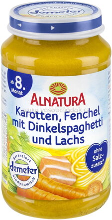 Alnatura Karotten-Fenchel mit Dinkelspaghetti und Lachs, ab 8. Monat, 220g