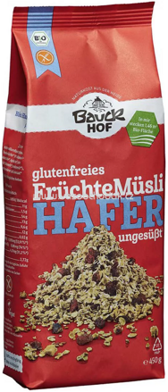 Bauckhof Früchte Müsli Hafer, ungesüßt, glutenfrei, 450g
