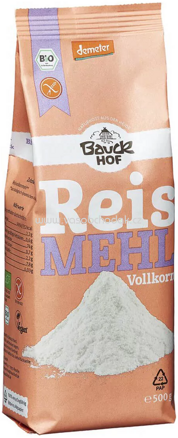 Bauckhof Reis Mehl Vollkorn, glutenfrei, 500g