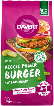 Davert Veggie Power Burger auf Erbsenbasis, 160g